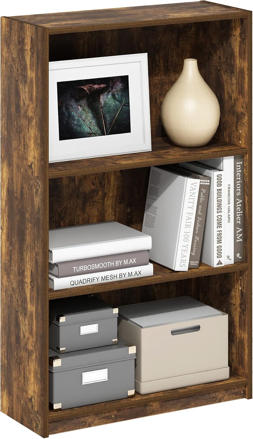 Furinno Jaya Book Shelf, 3-Tier Bookshelf, Bookcase with Adjustable Shelves, 9.5 x 24.5 x 40.3, for Organization and Storage, for Living Room, Bedroom, Home Office, White