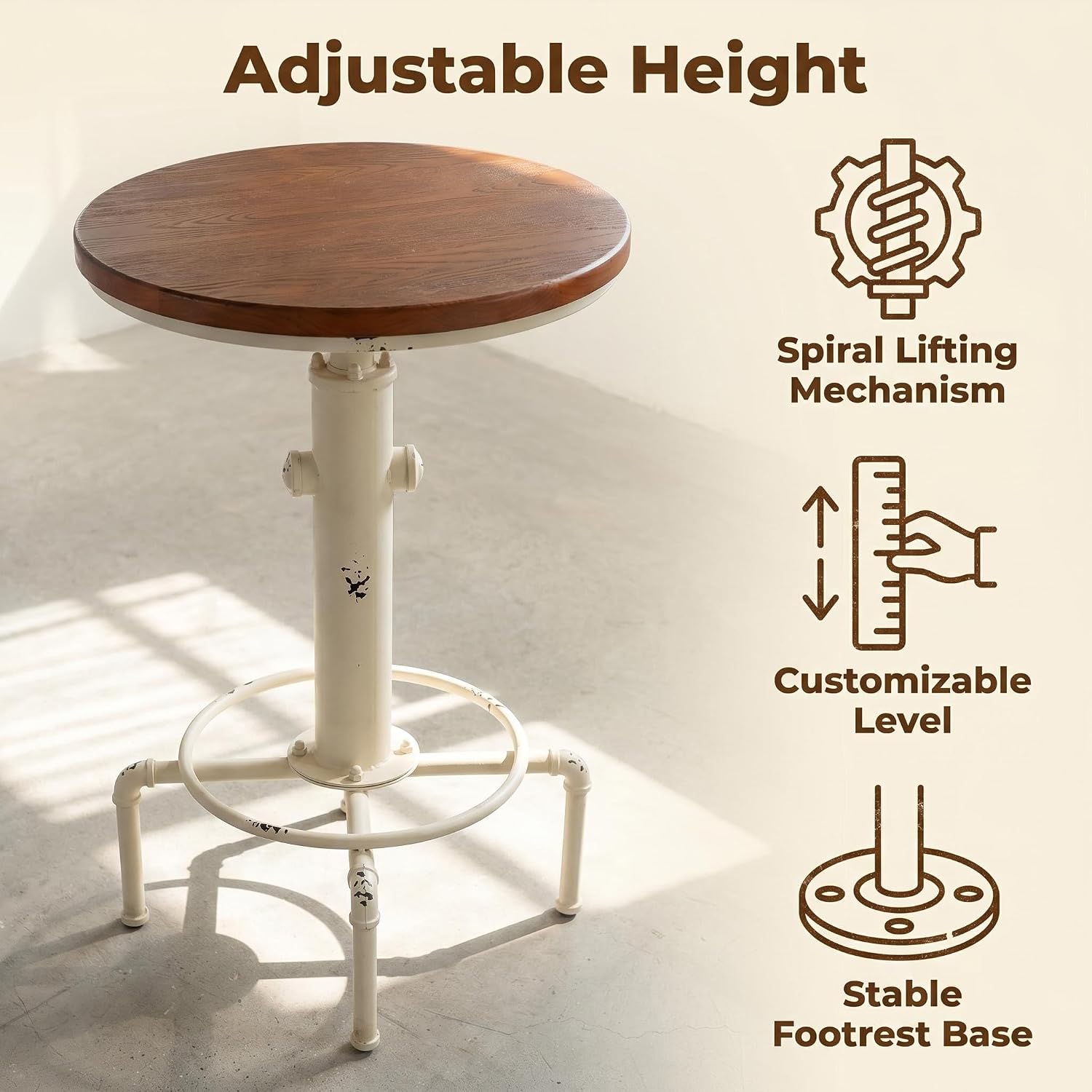 Topower Industrial Bar Table 32.3-38.2" Adjustable Pub Table Kitchen Dining Coffee Bistro Table (Red)