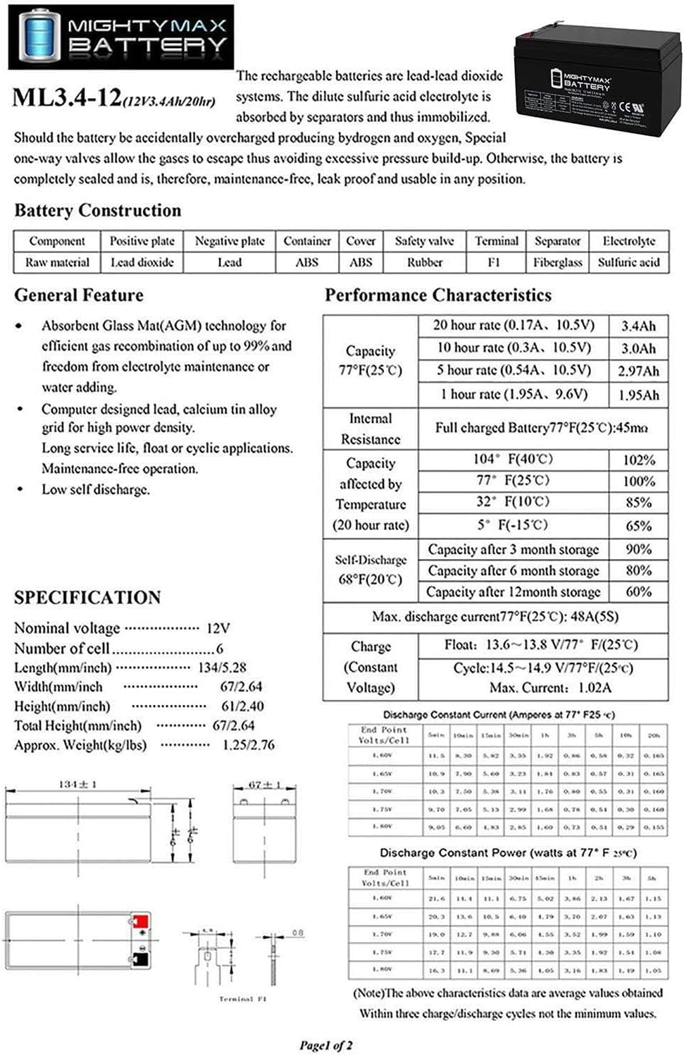 Mighty Max Battery ML3-12 Replacement for Toro Lawn Mower # 106-8397 BATTERY-12V 3.4Ah