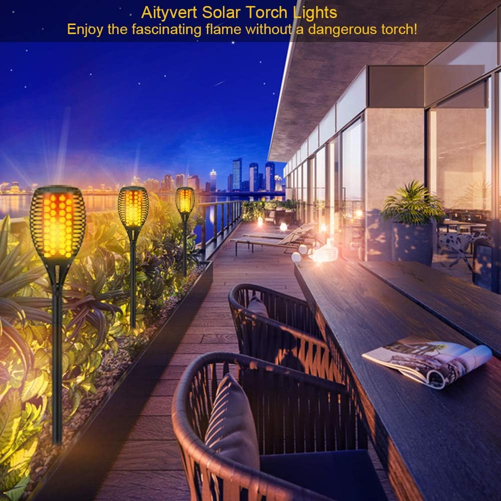Aityvert Flickering Flame Solar Torch Lights Outdoor, 43" Tall, 2 Pack | Realistic 96-LED Flame Effect,Higher & Larger,IP65 Waterproof, Landscape Decoration Auto On/Off for Patio, Garden,Pathway