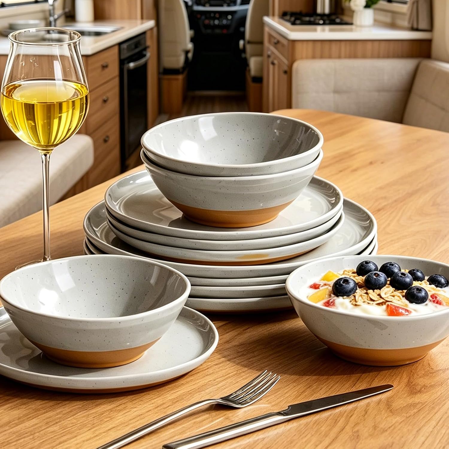 Melamine Dinnerware Sets, Plates and Bowls Sets 12 Pcs, Melamine Plates, Dish Set for 4, Unbreakable Dinnerware Set for Party, BPA Free