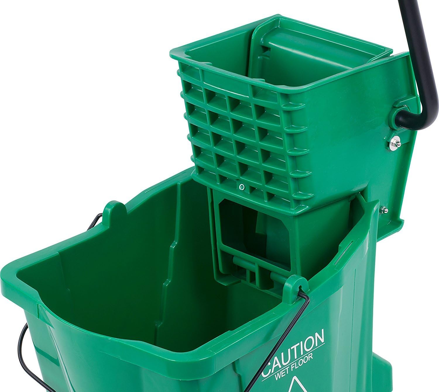Carlisle FoodService Products 26 Qt Mop Bucket with Side Wringer, Yellow | 18.5 x 16.5 x 16.5 Inches, 34.25-Inch Handle Height, 50,000-Cycle Wringer, Non-Marking Casters, Assembly Required