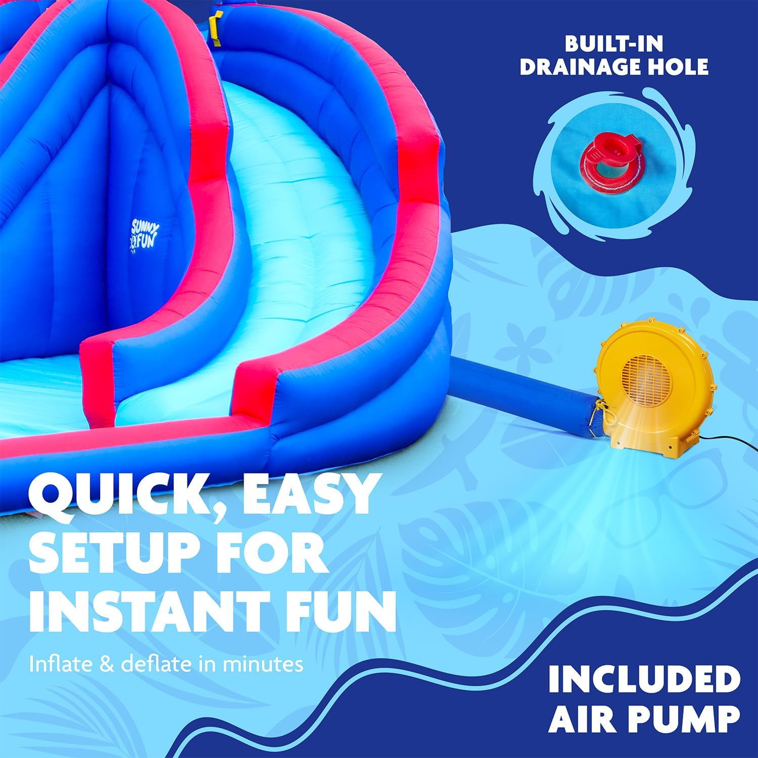 Sunny & Fun Mega Sport Inflatable Water Triple Slide Park for Kids Backyard