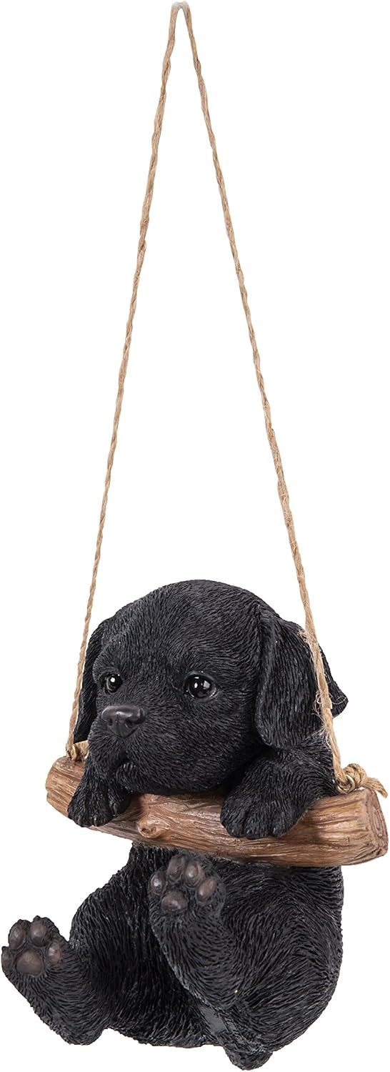 Hi-Line Gift Ltd Hanging Black Lab Puppy Resin Statue, Realistic Animal, 4.2 x 4 x 5 inches, Home & Garden Decor, Gift for Dog Lovers