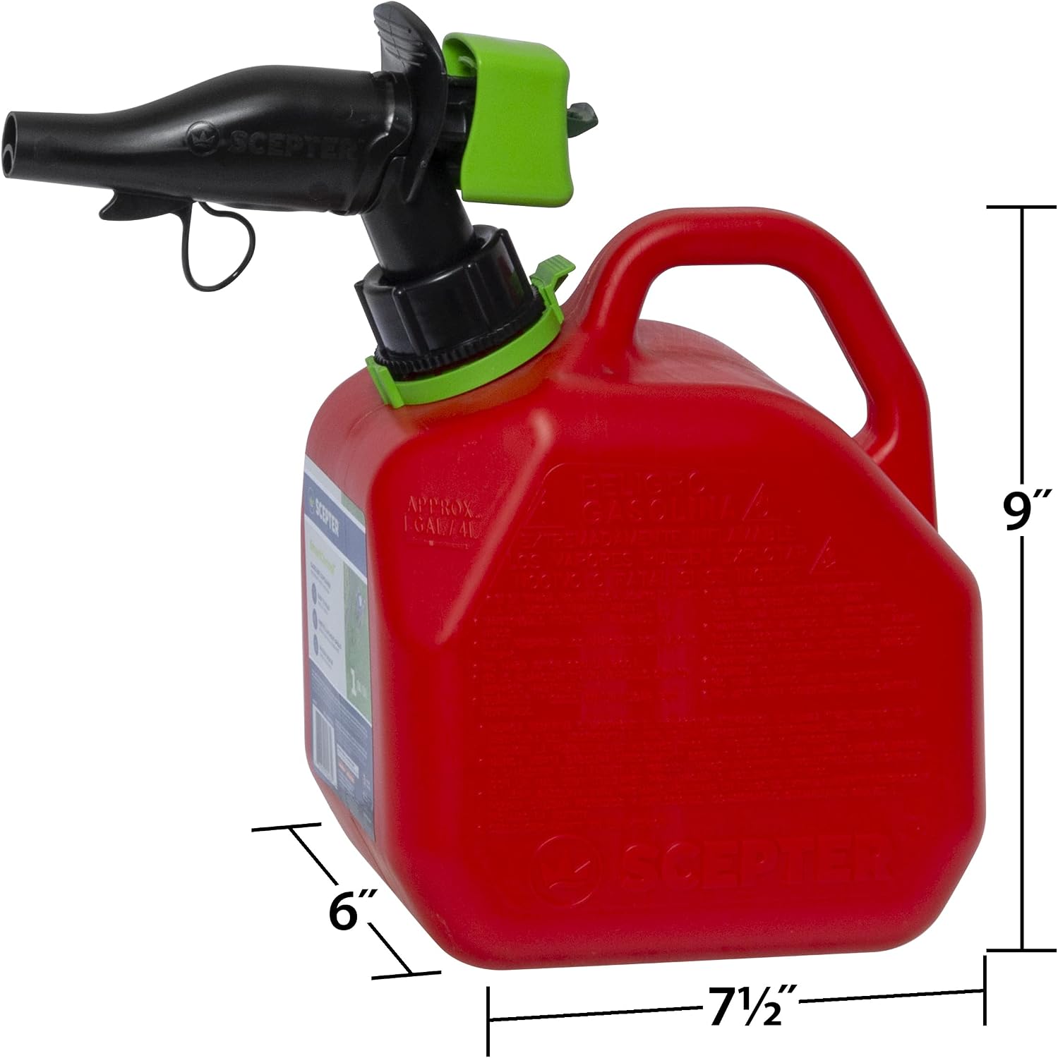 Scepter 1 Gal Gas Can, Spill Proof SmartControl Spout, Spout Extender, Red