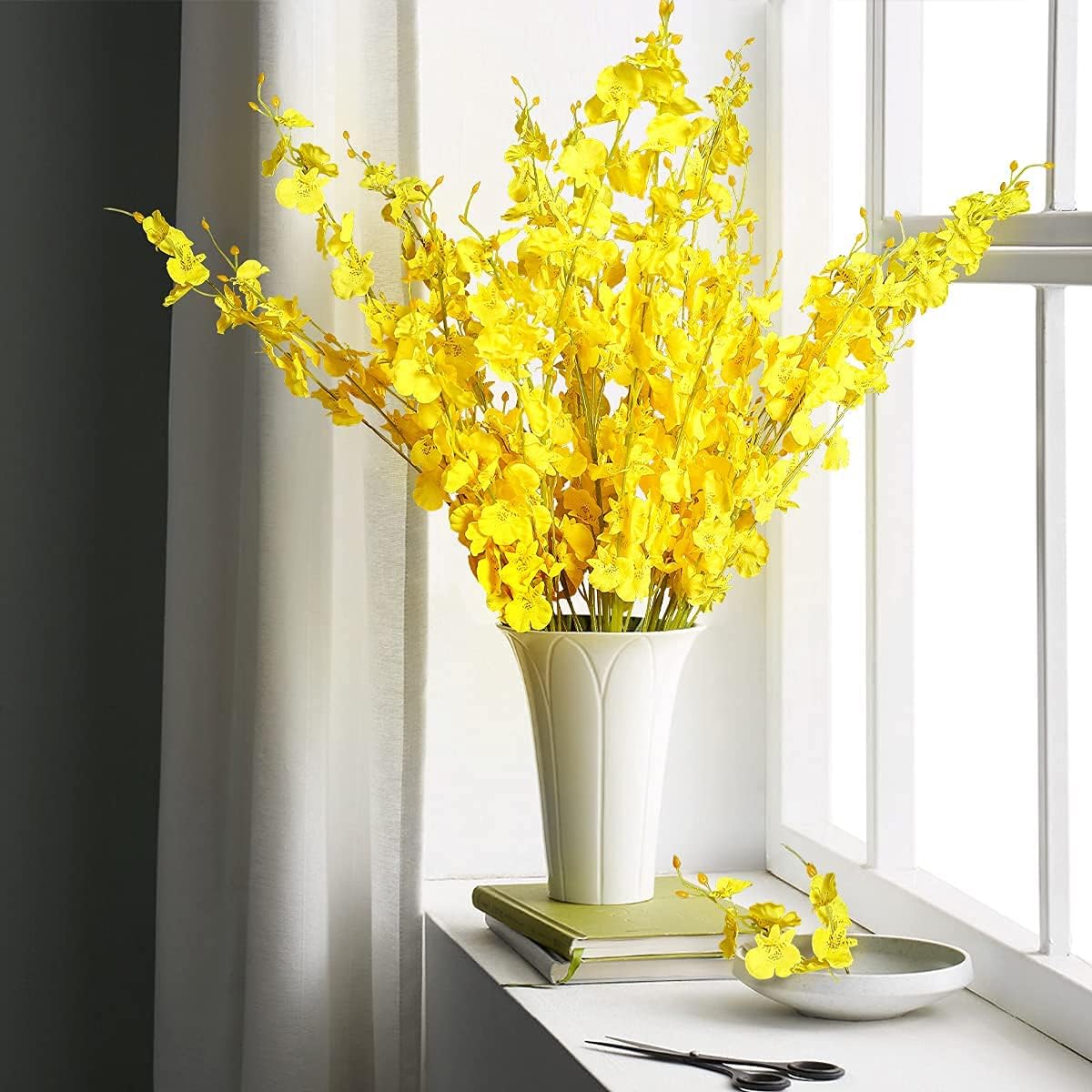 Kisflower 12Pcs Yellow Artificial Orchids Flowers, Dried Silk Orchids