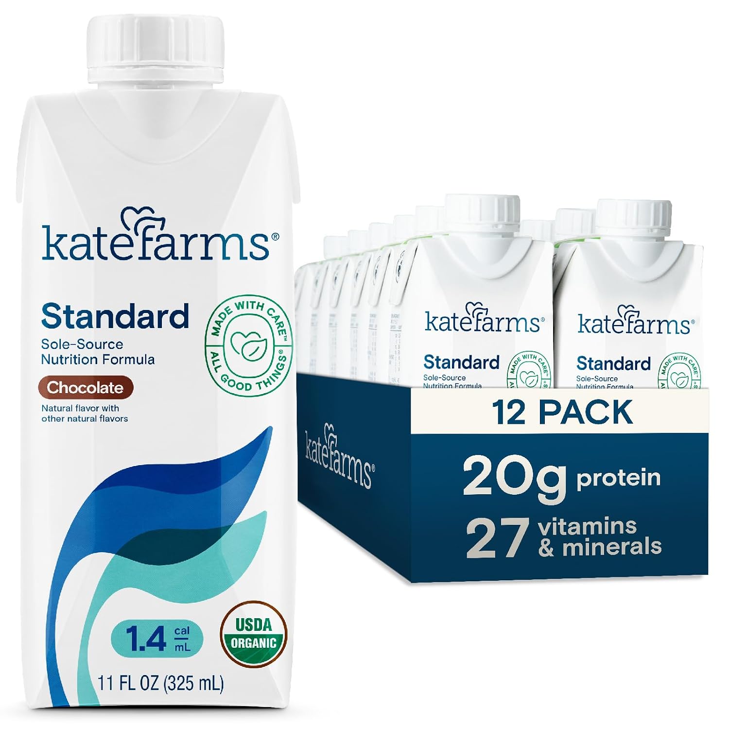 KATE FARMS Organic 1.4 High Calorie Shake, Plain, 20g Protein, 12 Pack