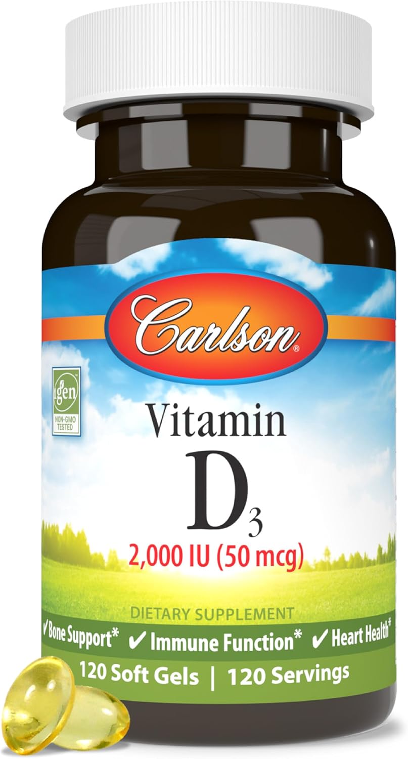 Carlson Vitamin D3, 2000 IU (50 mcg), Bone Health, 120 Softgels | Muscle Health; Cholecalciferol; Vitamin D Supplements; Vitamin D3 Soft Gels