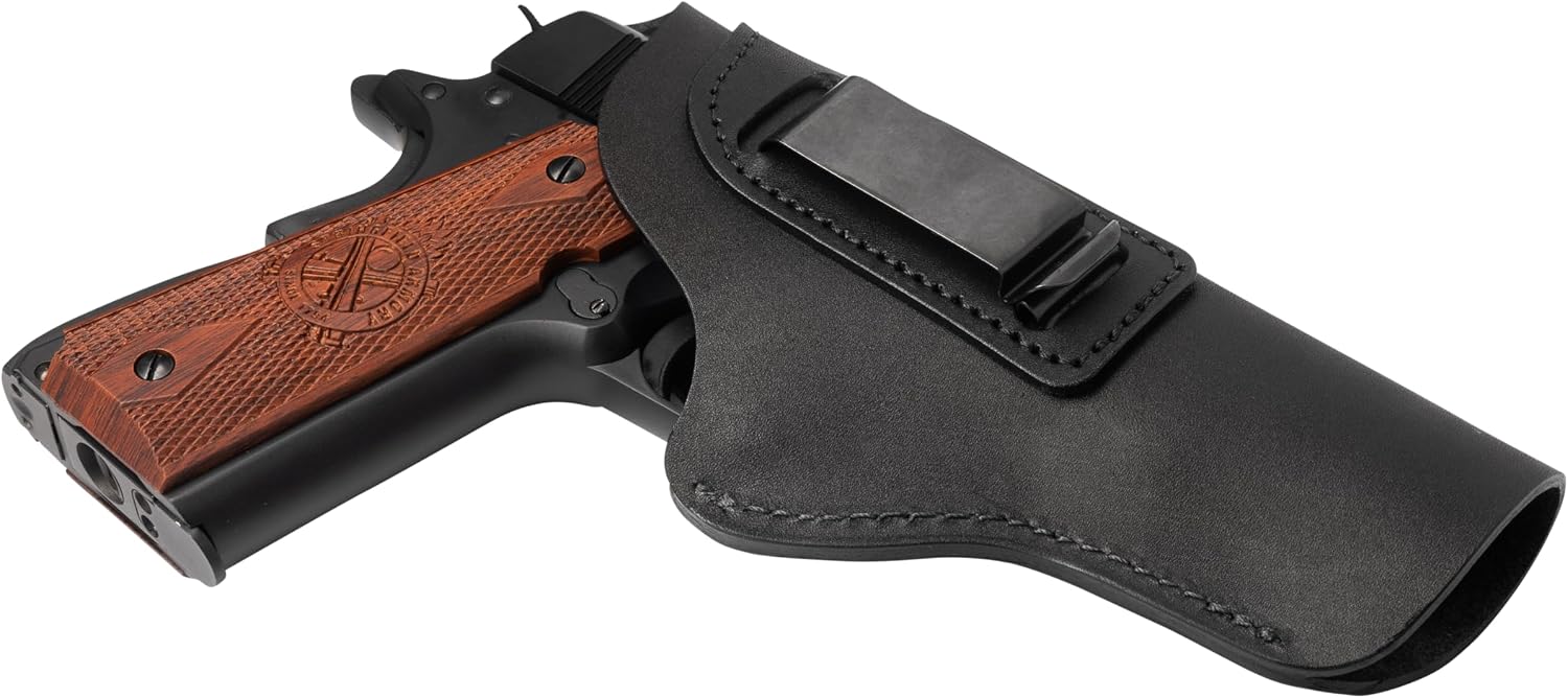 The Defender Leather IWB Holster for 1911 Style Handguns – Standard or Sweat Shield Versions – Made in USA – Fits Kimber, Colt, S&W, Sig Sauer, Ruger, Remington