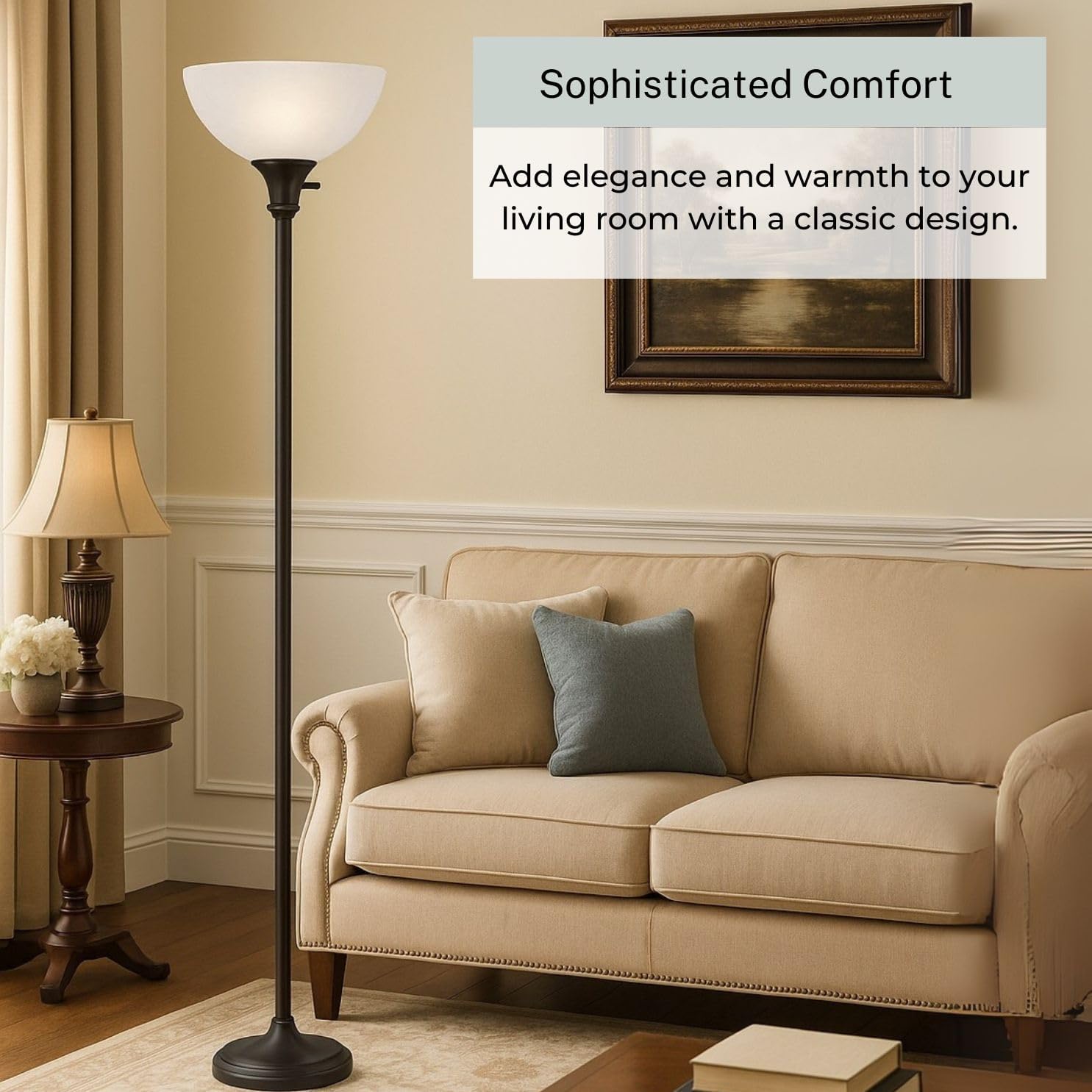 LIGHTACCENTS Bronze Floor Lamp, 72'' Torchiere with Glass Shade, Modern Floor Lamp for Living Room, Bedrooms, Office