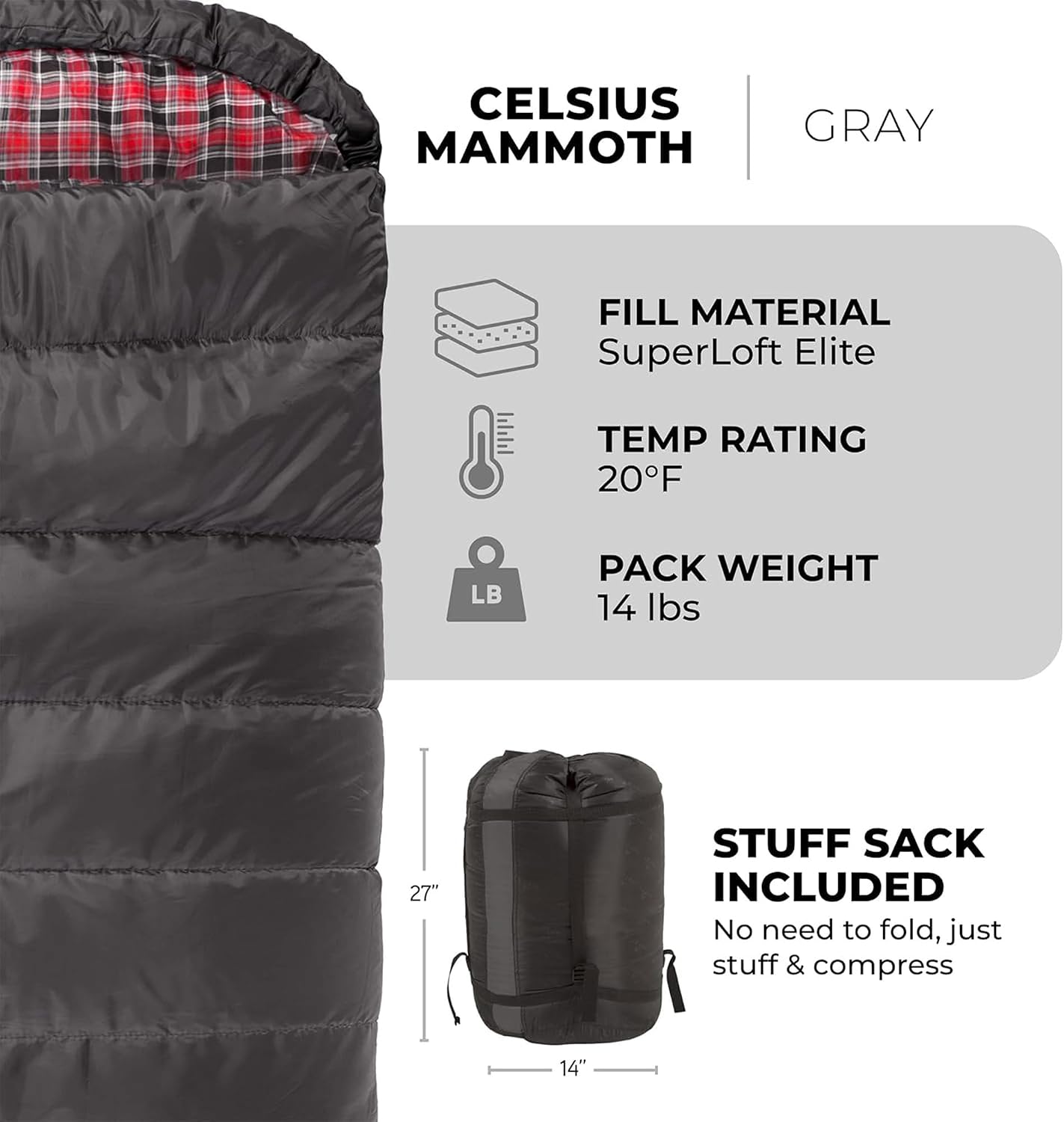 Teton Mammoth Queen Size Double Sleeping Bag- A Warm Bag the Whole Family can Enjoy – Great for Camping, Hunting and Base Camp. Compression Sack Included