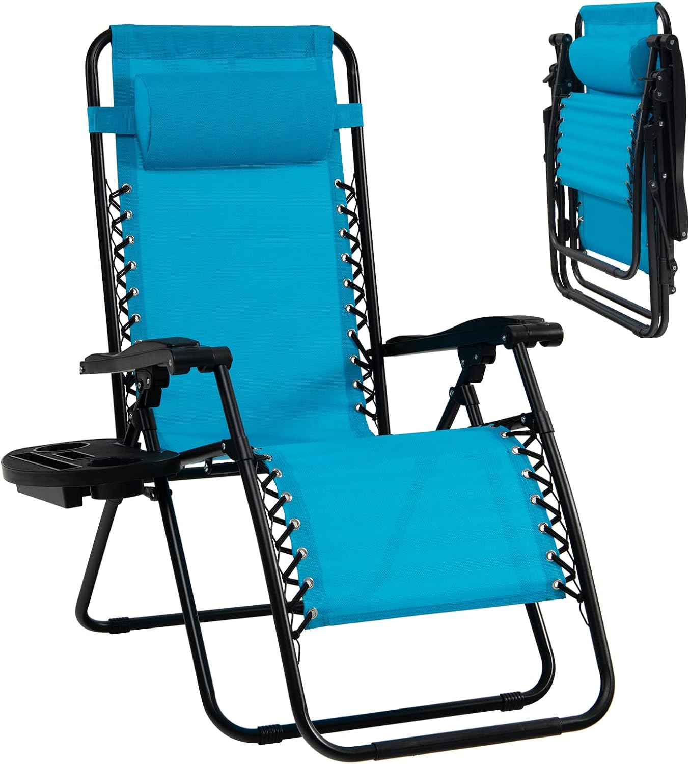 Goplus Zero Gravity Lounge Chairs, 160°Adjustable Folding Recliner w/Pillow and Cup Holder, 350LBS Comfy Outdoor Lounge Chairs for Patio, Lawn, Yard & Camp(1, Gray)