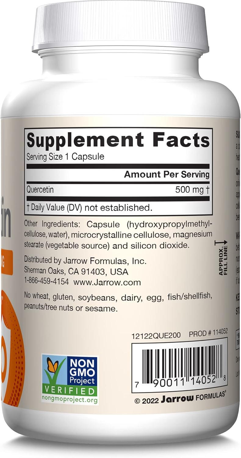 Jarrow Quercetin 500mg Capsules for Cardiovascular & Immune Health, 200ct | Cellular Health Support, Cardiovascular Support, Antioxidant Support, Supports Antioxidant Status, Veggie Capsules