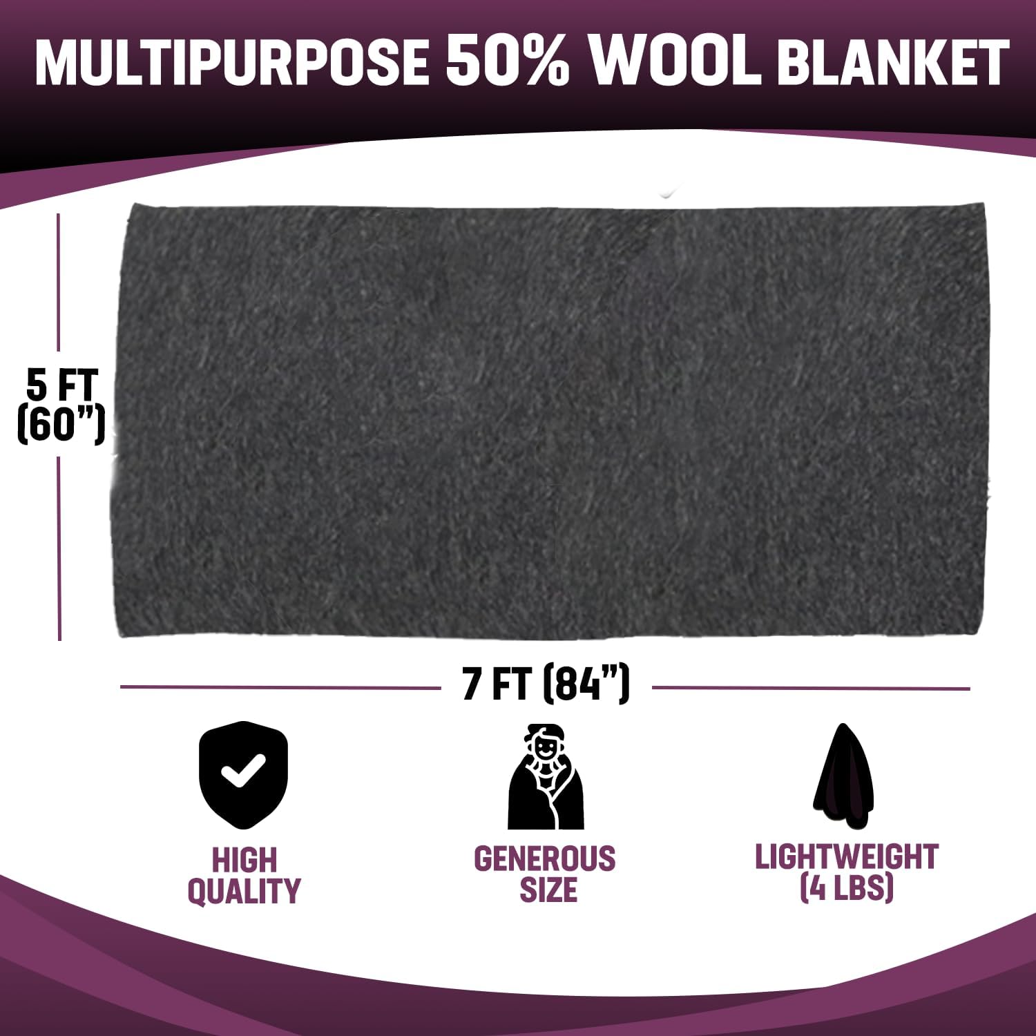 Kemp USA Wool Blanket 60 x 84 Inch Fire Retardant Military Survival Camping