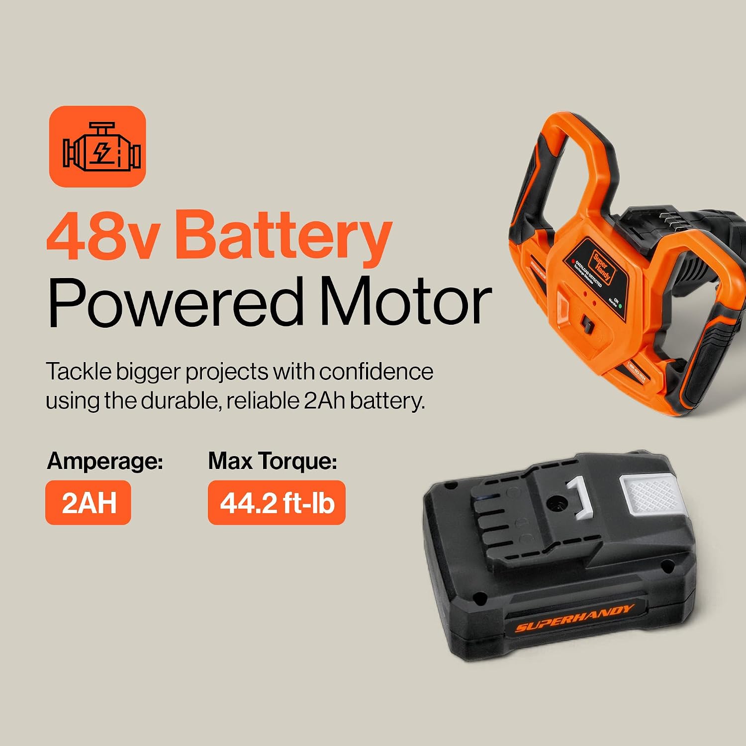 SuperHandy Earth Auger Power Head w/Steel 6"x30" Bit Ultra Duty Eco-Friendly Electric Cordless Lithium-Ion Battery & Charger for Earth