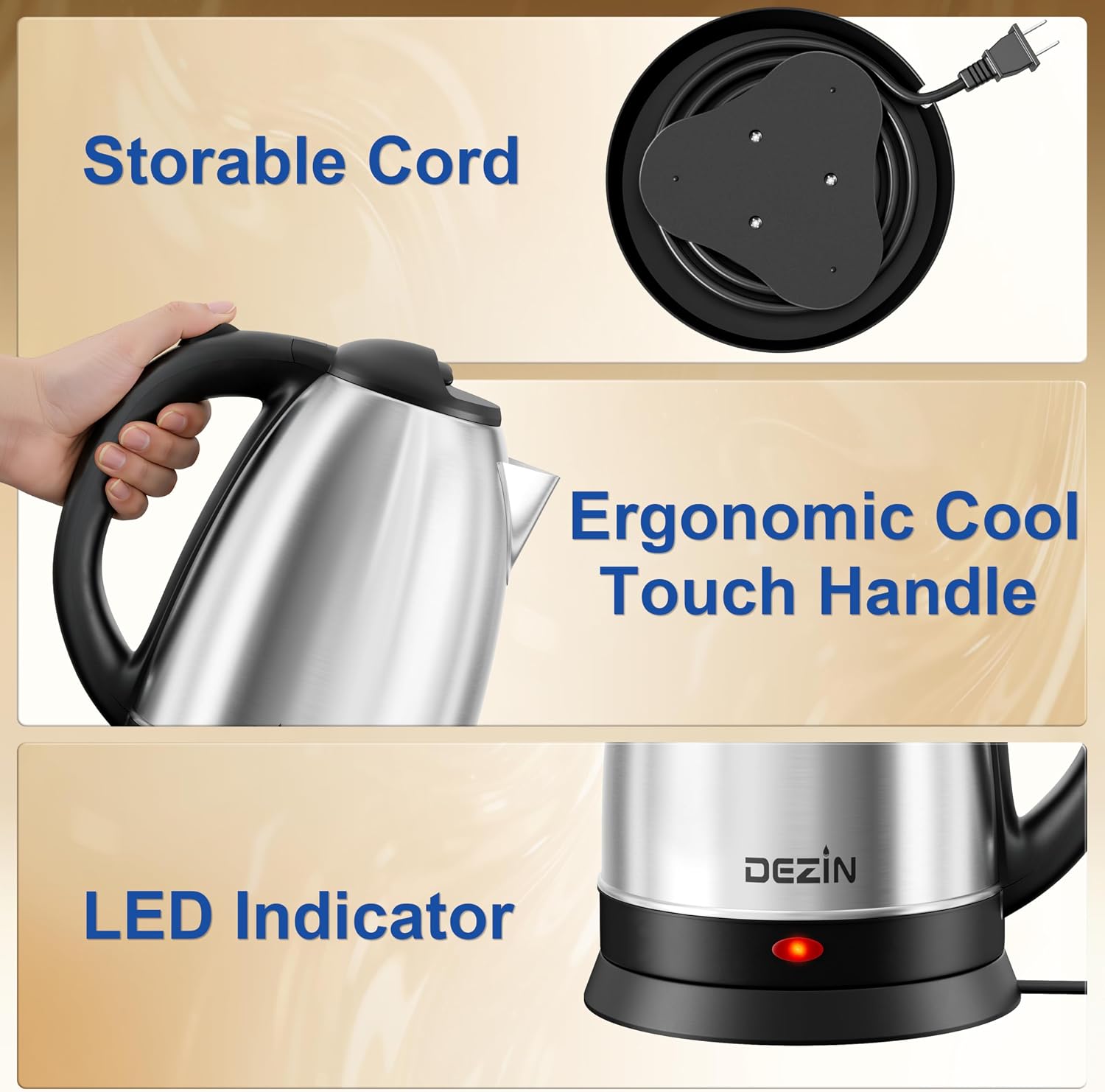 DEZIN 2L Electric Kettle, Fast Boil Electric Tea Kettle, 1000W Water Boiler
