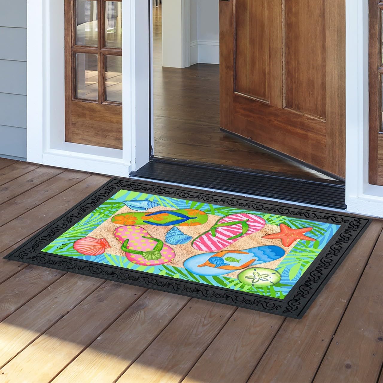 Briarwood Lane Doormat 30x18 Indoor Outdoor Tropical Flip Flops Summer for Summer Doormat