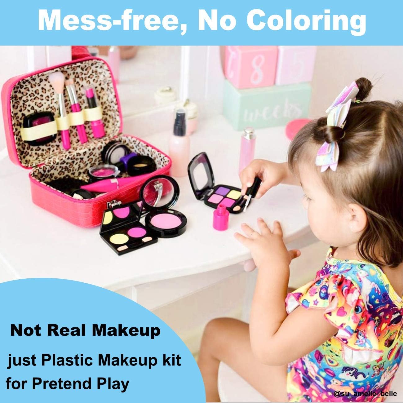 TEPSMIGO Pretend Makeup Kit for Girls, Kids Pretend Play Makeup Set - with Cosmetic Bag for Birthday Christmas