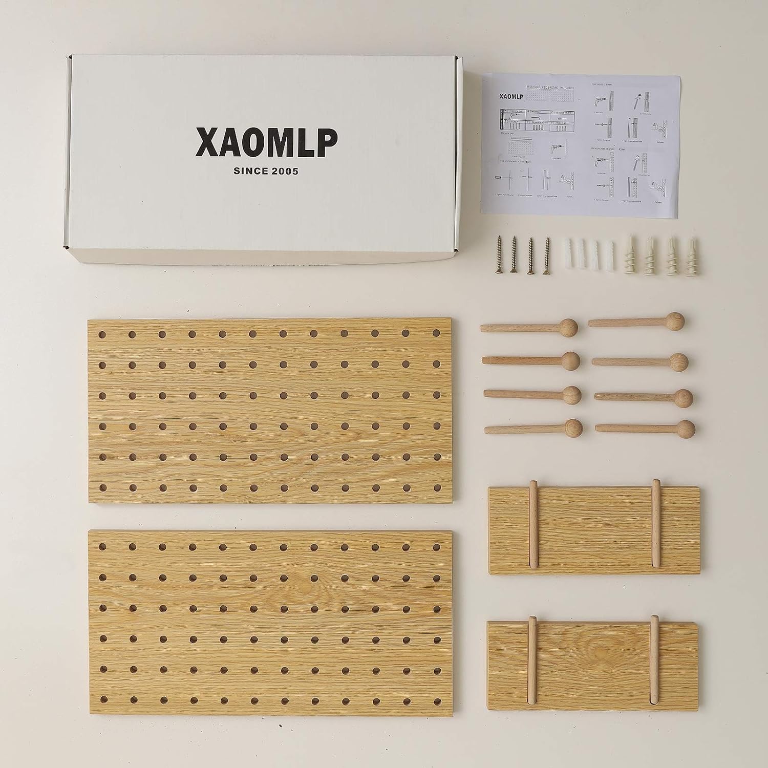 Wooden Pegboard Modular Display Organization Storage Wall Hooks Shelf(Color:Oak)