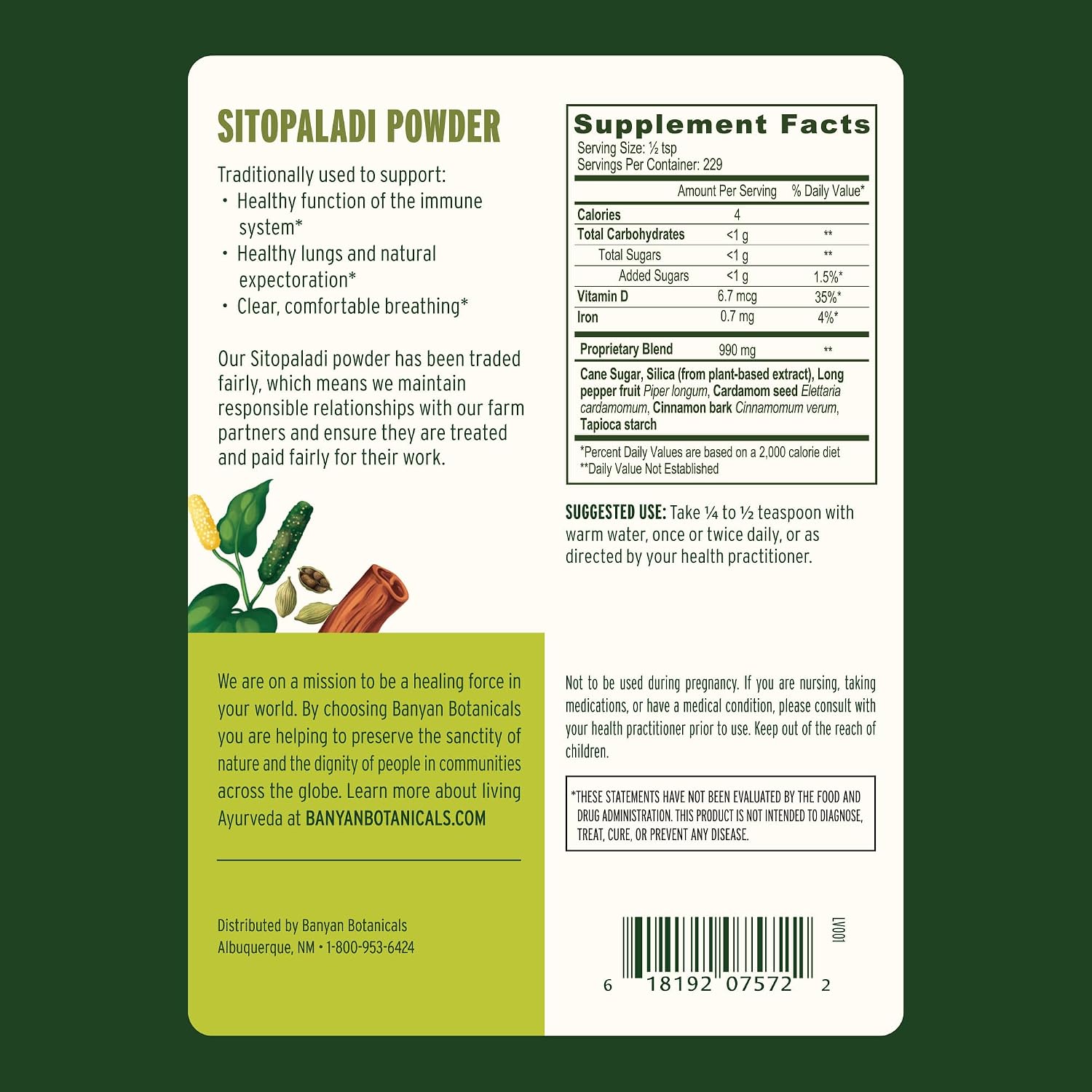 Banyan Botanicals Sitopaladi Powder – Organic Immune Support Supplement – Ayurvedic Formula for Healthy Lungs and Respiration* – 1/2lb. –