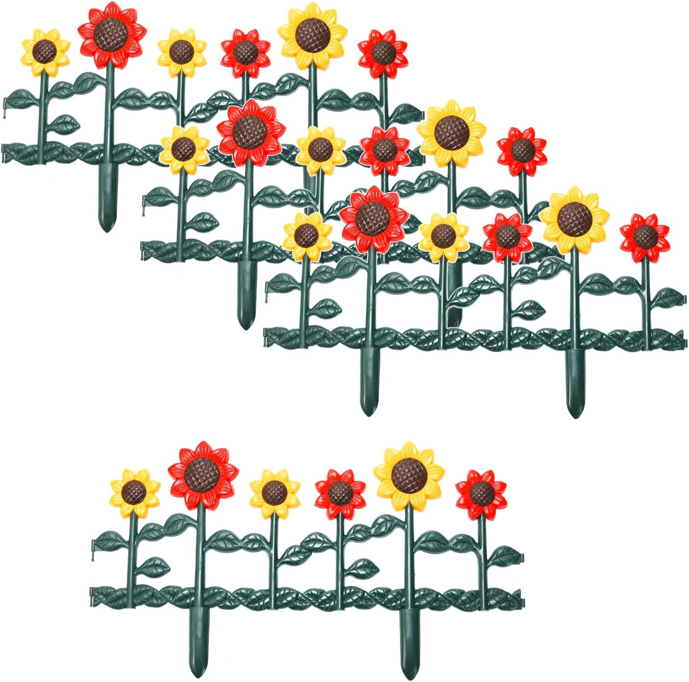 Sungmor Plastic Garden Picket Fence Edging, Sunflower Decor Lawn Flower Bed Border Panels, 4 Pack Total 98 Inches Length