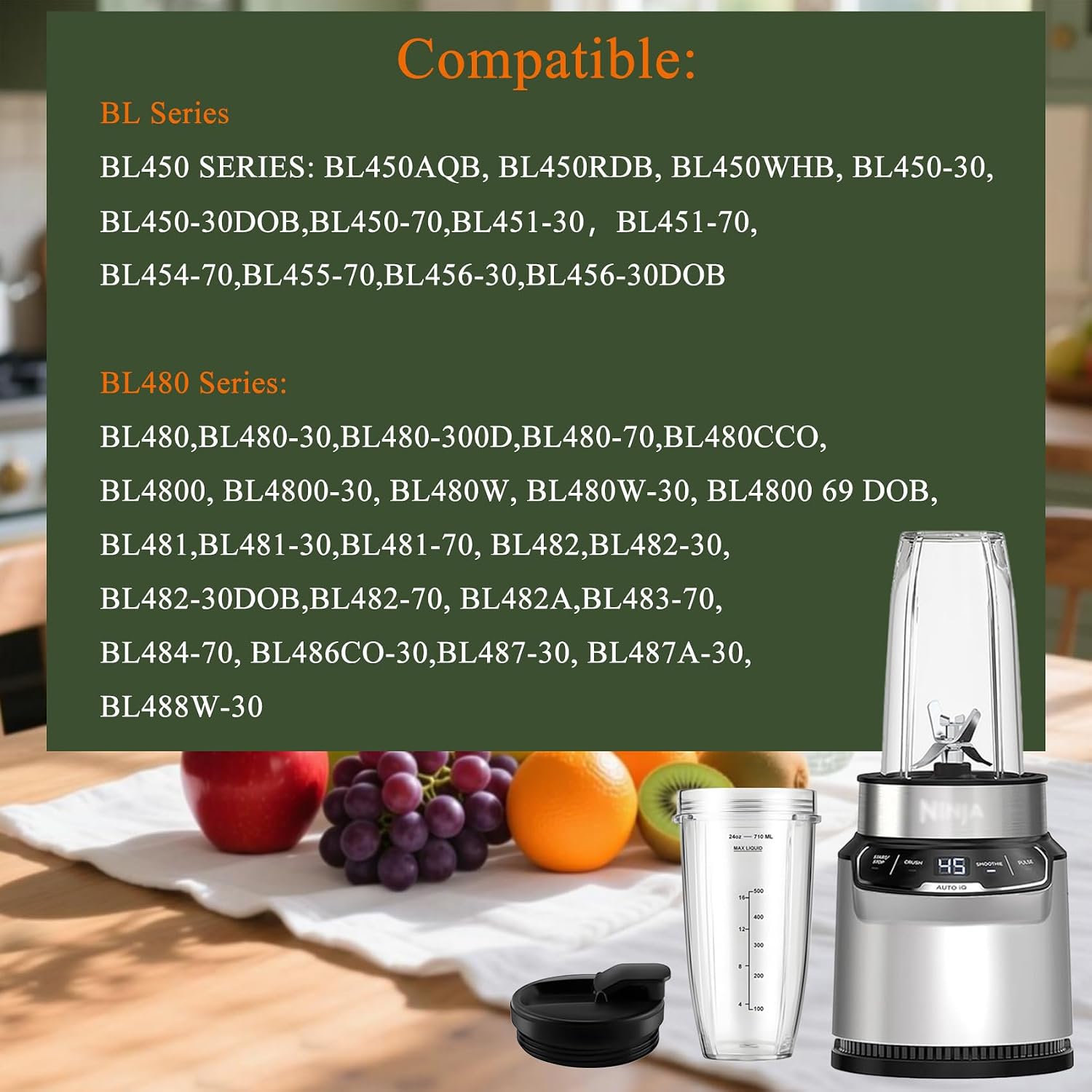 Blender Replacement Parts for Ninja, 24oz Ninja Blender Cups with To-Go Lids
