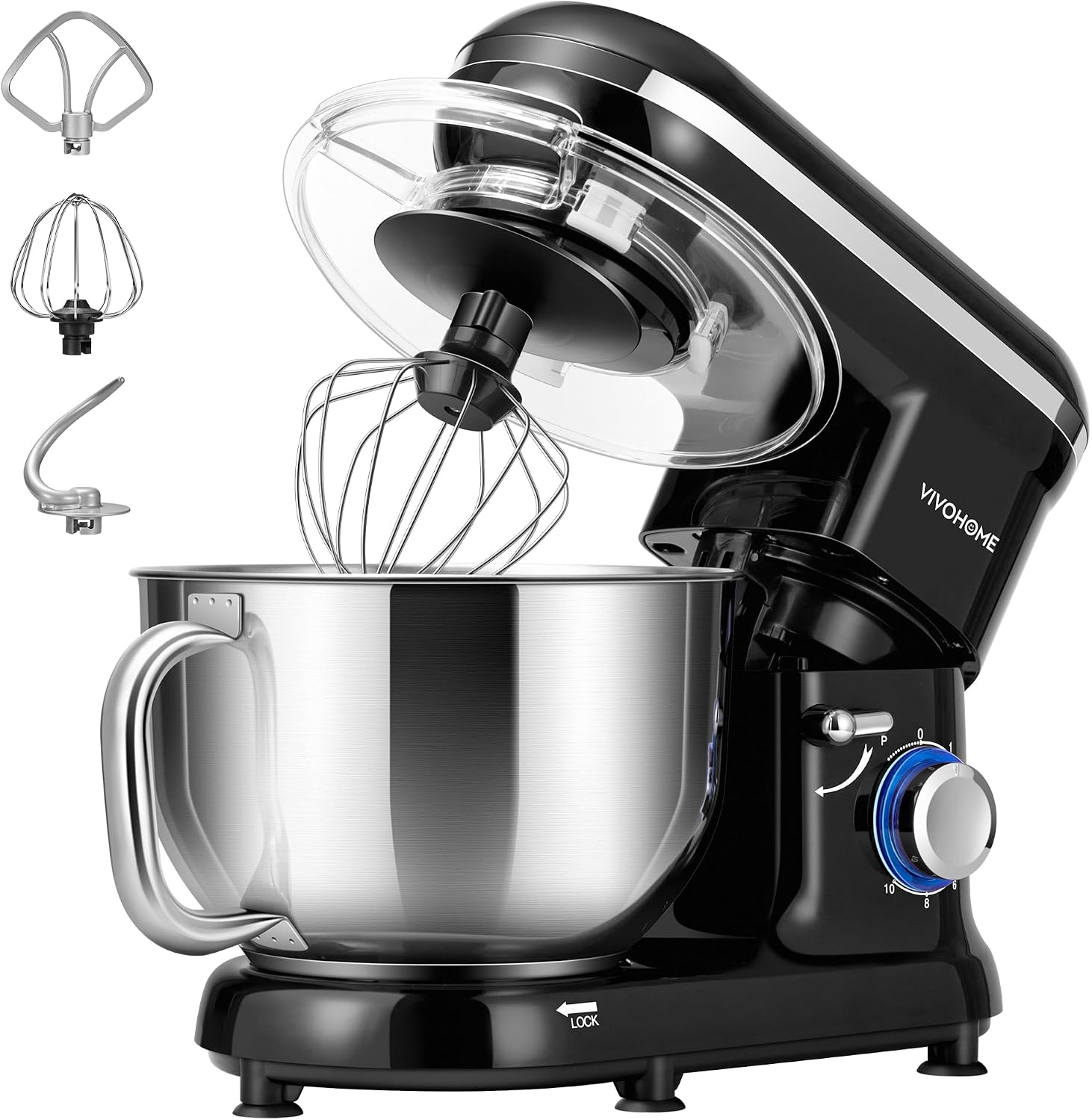 VIVOHOME Stand Mixer, 6-Quart Tilt-Head Kitchen Mixer with Bowl, Gray