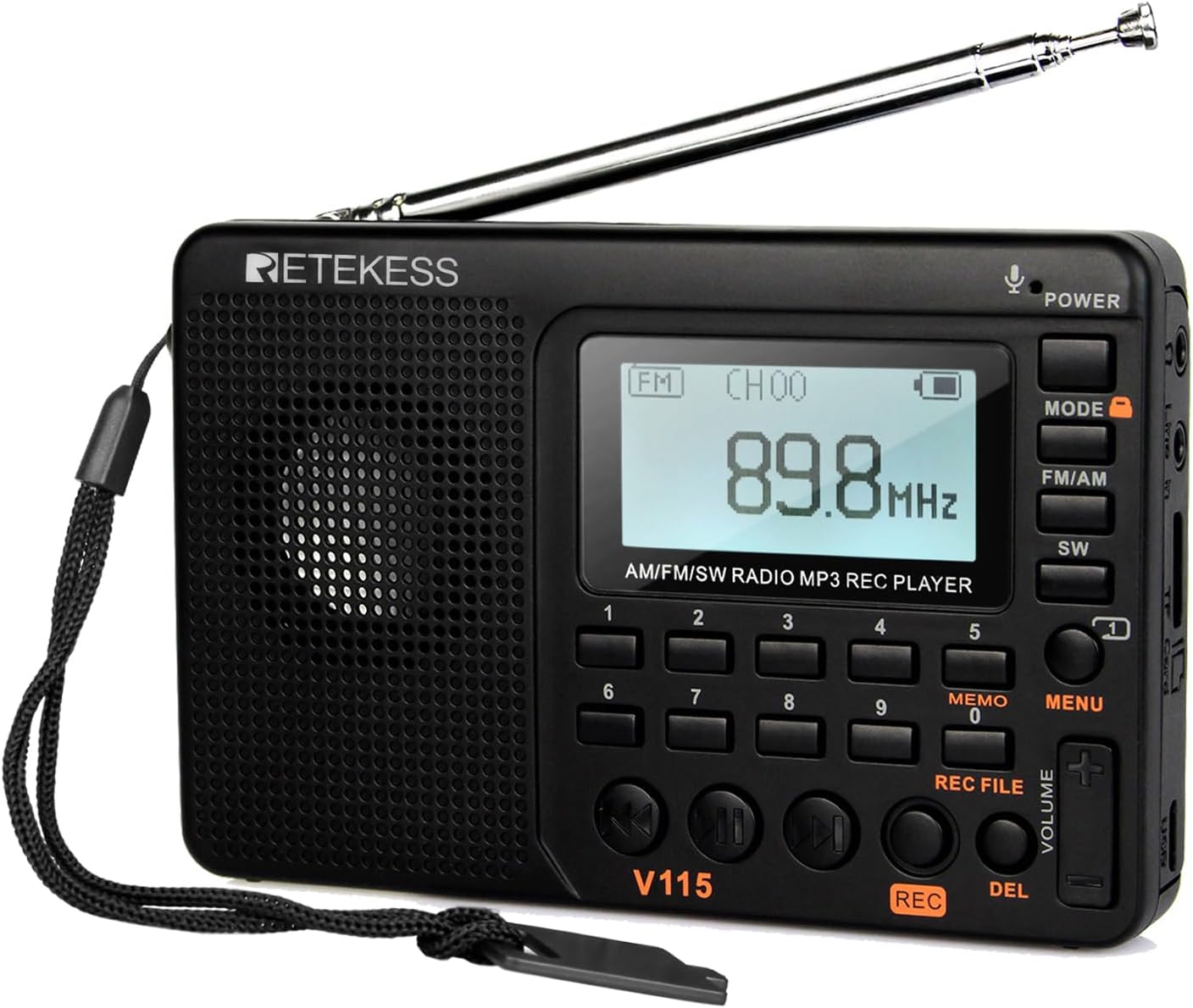 Retekess V115 Shortwave Radio, Digital Radio AM FM | for Camping, Shortwave Receiver, 1000mAh Rechargeable Battery, Presets, TF/AUX Playback