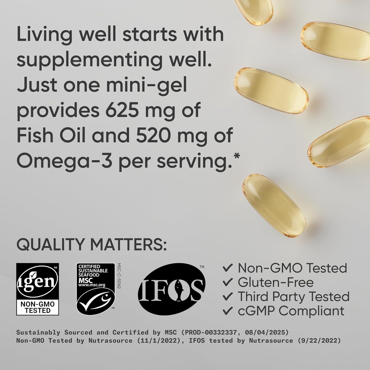 Sports Research® Omega-3 Fish Oil 1250mg from Wild Alaska Pollock,180 Count | Always Fresh Never Fishy | 690mg EPA 260mg DHA per Softgel · Heart & Brain Health* · MSC Certified Sustainable - 180 Servings