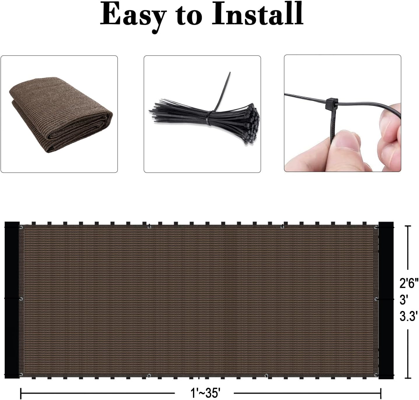 SUNLAX 3'x10' Black Balcony Privacy Screen Fence Windscreen 90% UV Block