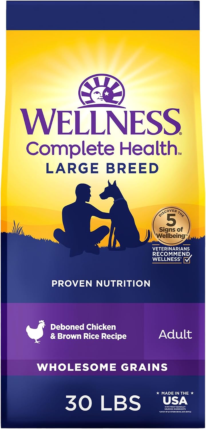 Wellness Complete Health Large Breed Puppy Dry Dog Food, Wholesome Grain Kibble, Natural, Chicken, Brown Rice and Salmon Meal Recipe, 30 lb Bag