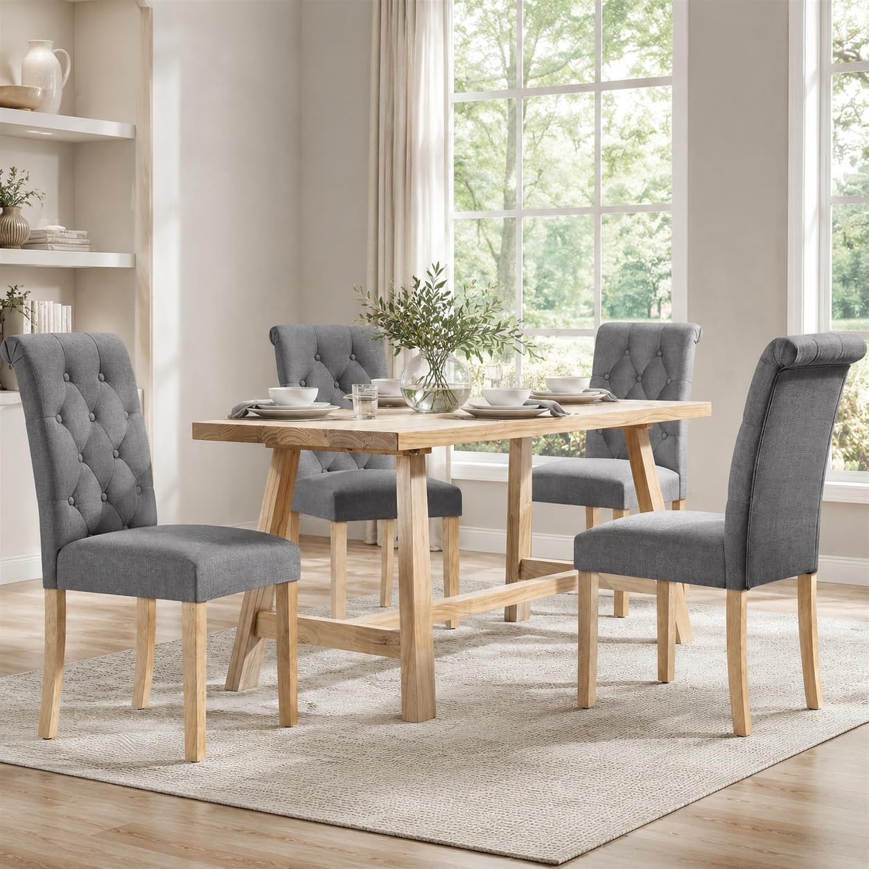 Yaheetech Dining Chairs Set of 2 Modern Upholstered Parson Chairs Dark Gray