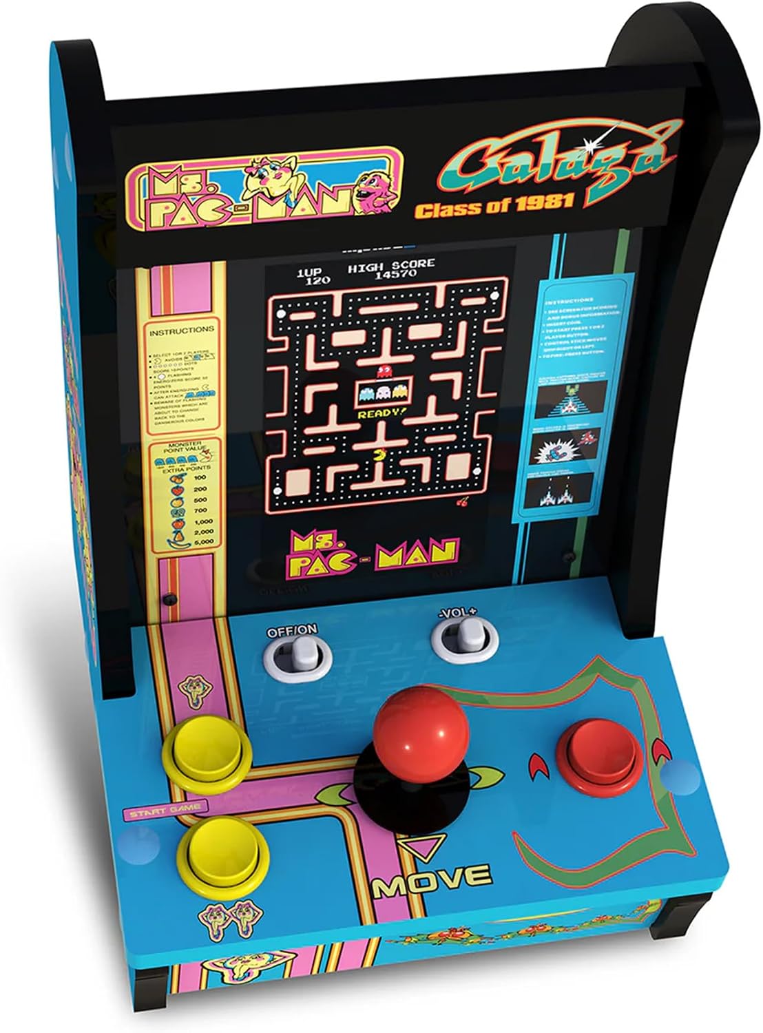 Arcade1Up Ms. Pac-Man Class of '81 Countercade, 3 Retro Games | Countertop Arcade Machine with 7-Inch LCD Screen and Real Feel Joysticks and Buttons