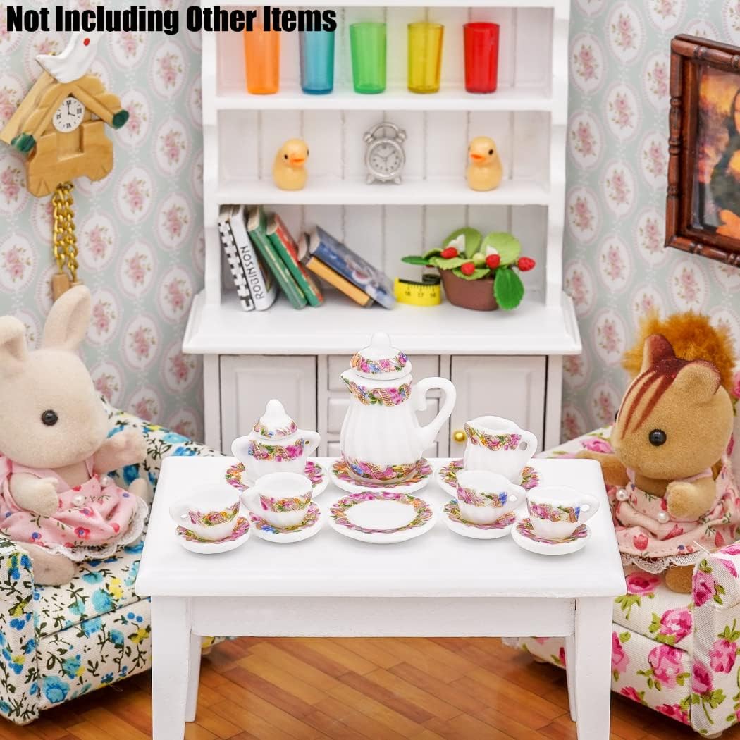 Odoria 1/12 Miniature Porcelain Tea Set 15Pcs Dollhouse Decoration Accessories, Grapes