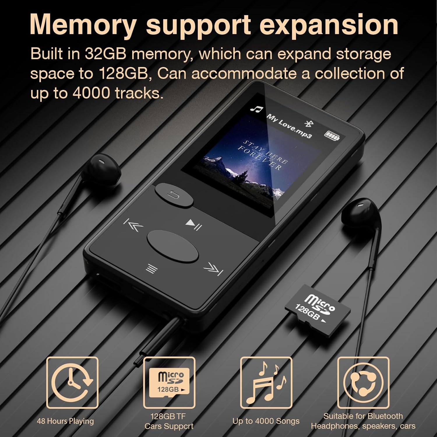 Mp3 Player with Bluetooth 5.3 HiFi Sound, Mp3 Player with FM Radio, Mini Music Player 32GB for Kids Adults, Earphones Included
