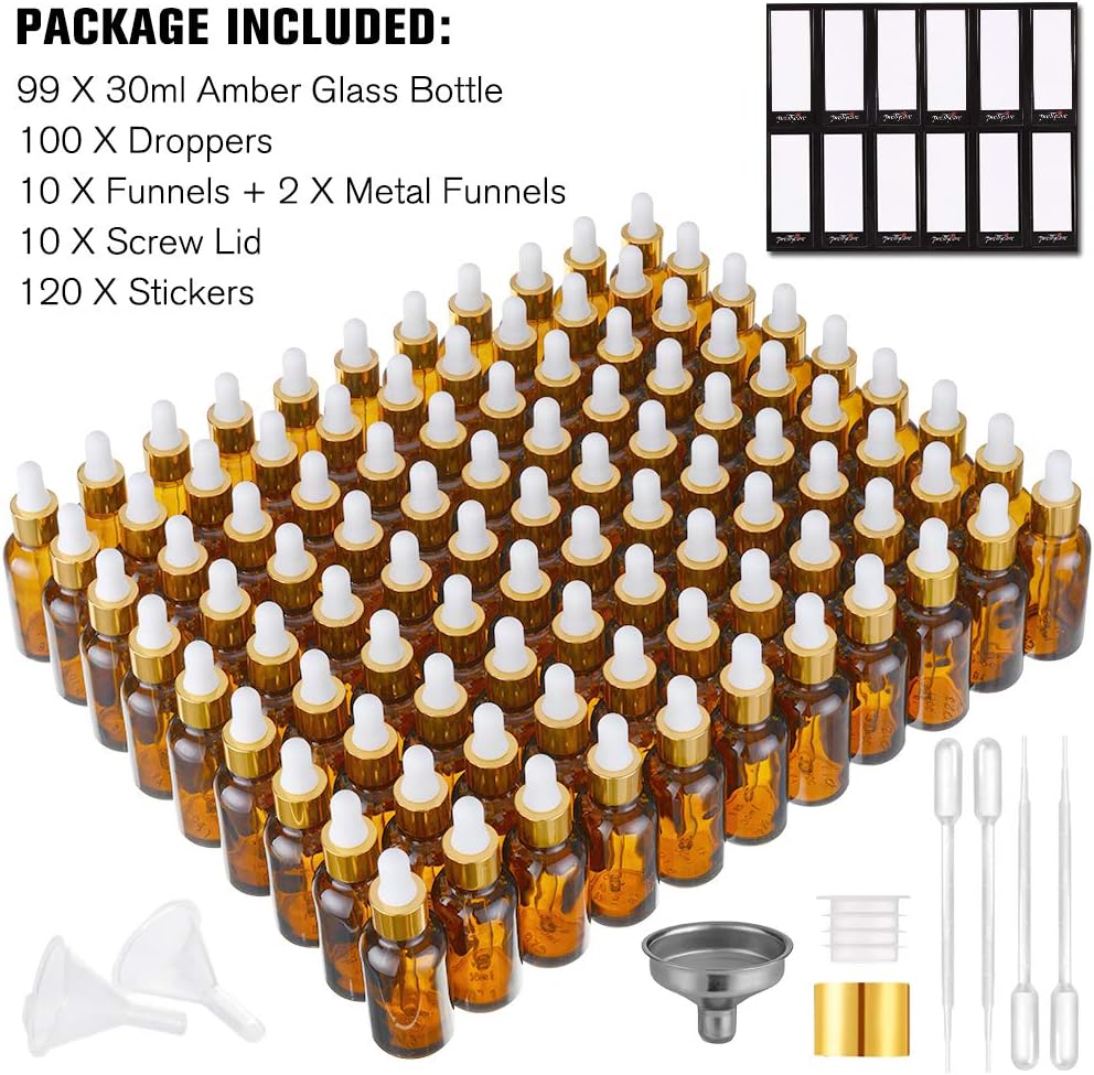 PrettyCare Glass Eye Dropper Bottles 99 Pack