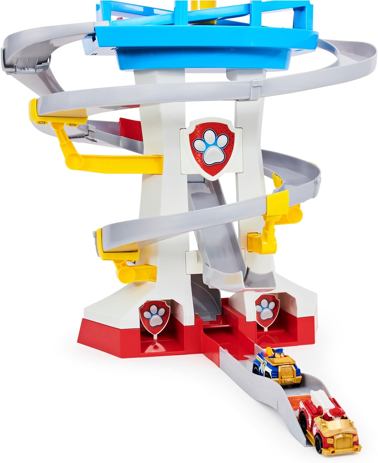 Paw Patrol Adventure Bay Lookout Tower Playset With 2 Die-Cast 1:55 Vehicles (Chase and Marshall): Twin Track Rescue Way 25 Pc Set With Launching