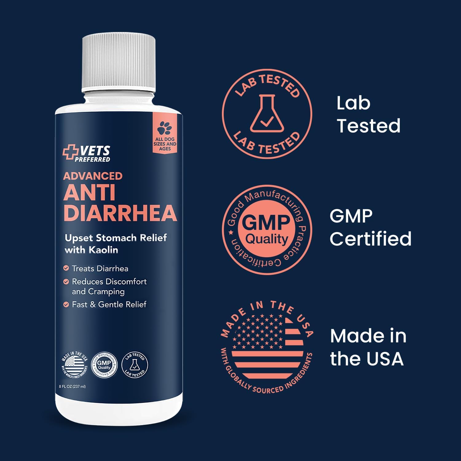 Anti-Diarrhea & Gas Relief for Dogs – Kaolin Formula to Soothe Upset Stomach & Support Digestive Health – All Breed & Size Dogs – 8 fl oz