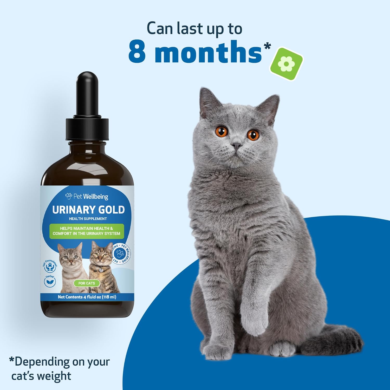 Pet Wellbeing Urinary Gold for Cats - Urinary Tract & Bladder, 2 oz | NASC Certified & Vet-Formulated Liquid Supplement with Marshmallow Root & Echinacea for Urinary System & Bladder Support