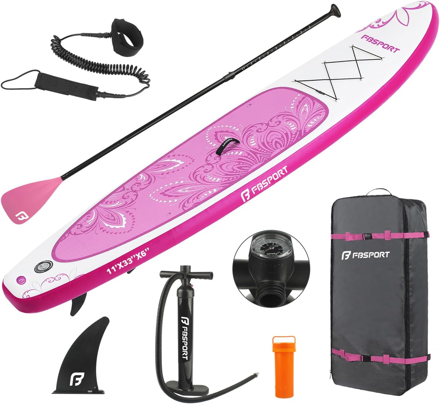 FBSPORT 11' Premium Stand Up Paddle Board, Yoga Board with SUP Accessories & Carry Bag | Wide Stance, Surf Control, Non-Slip Deck, Leash