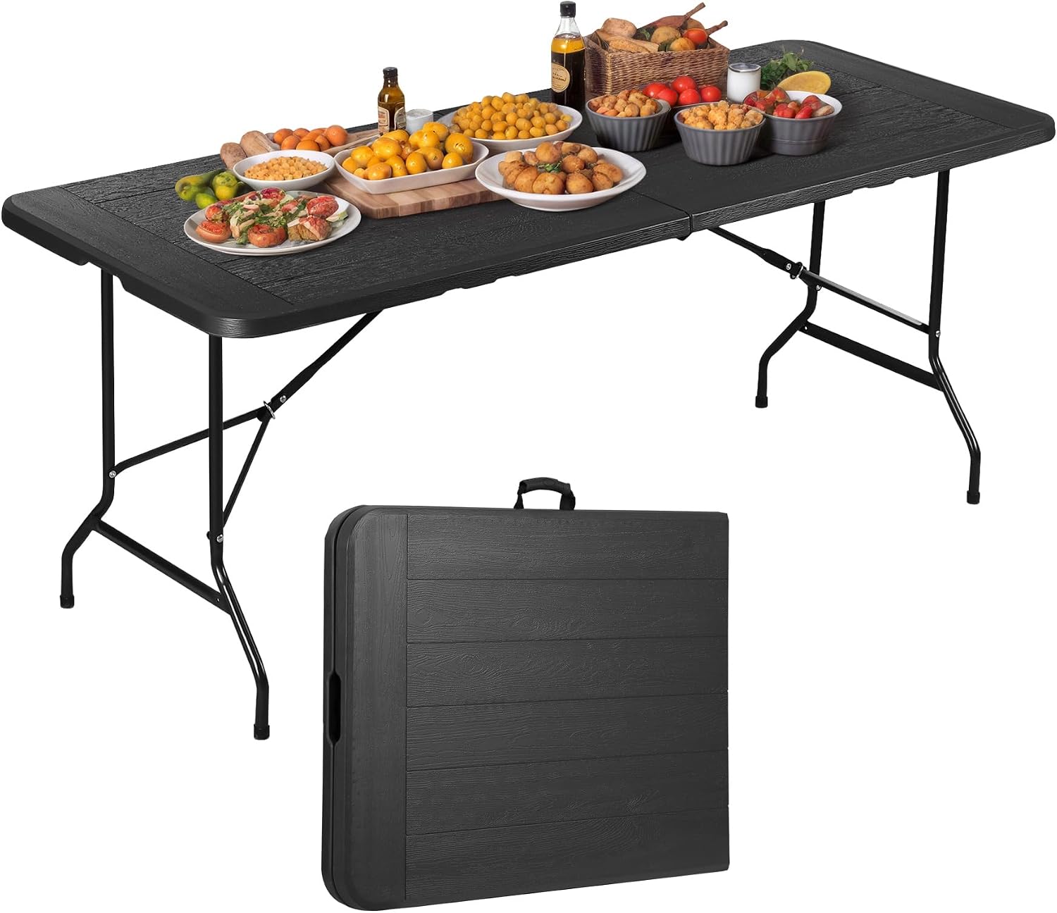 ZENY 6ft Folding Table, Portable Picnic Table, Plastic Table for Indoor Outdoor Picnic, Party, Camping, Heavy Duty Fold-up Table with Handle, White