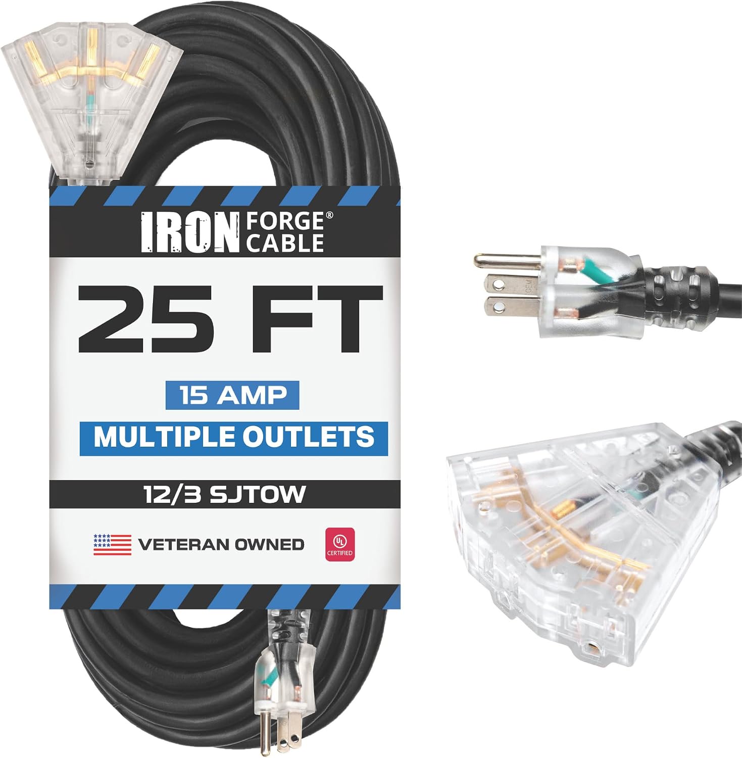 Iron Forge Cable 12 Gauge Extension Cord Multi Outlet, 10 Ft - Black SJTW