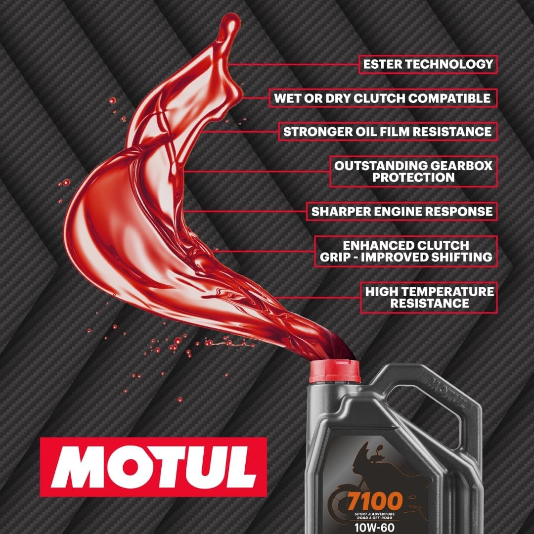 Motul 7100 4T 10W-30 Full Synthetic Motorcycle Oil - Ester Core Technology - API SP JASO MA2 Wet Clutch and DCT Safe - Engine Protection for Honda, Hero, TVS - 4 L