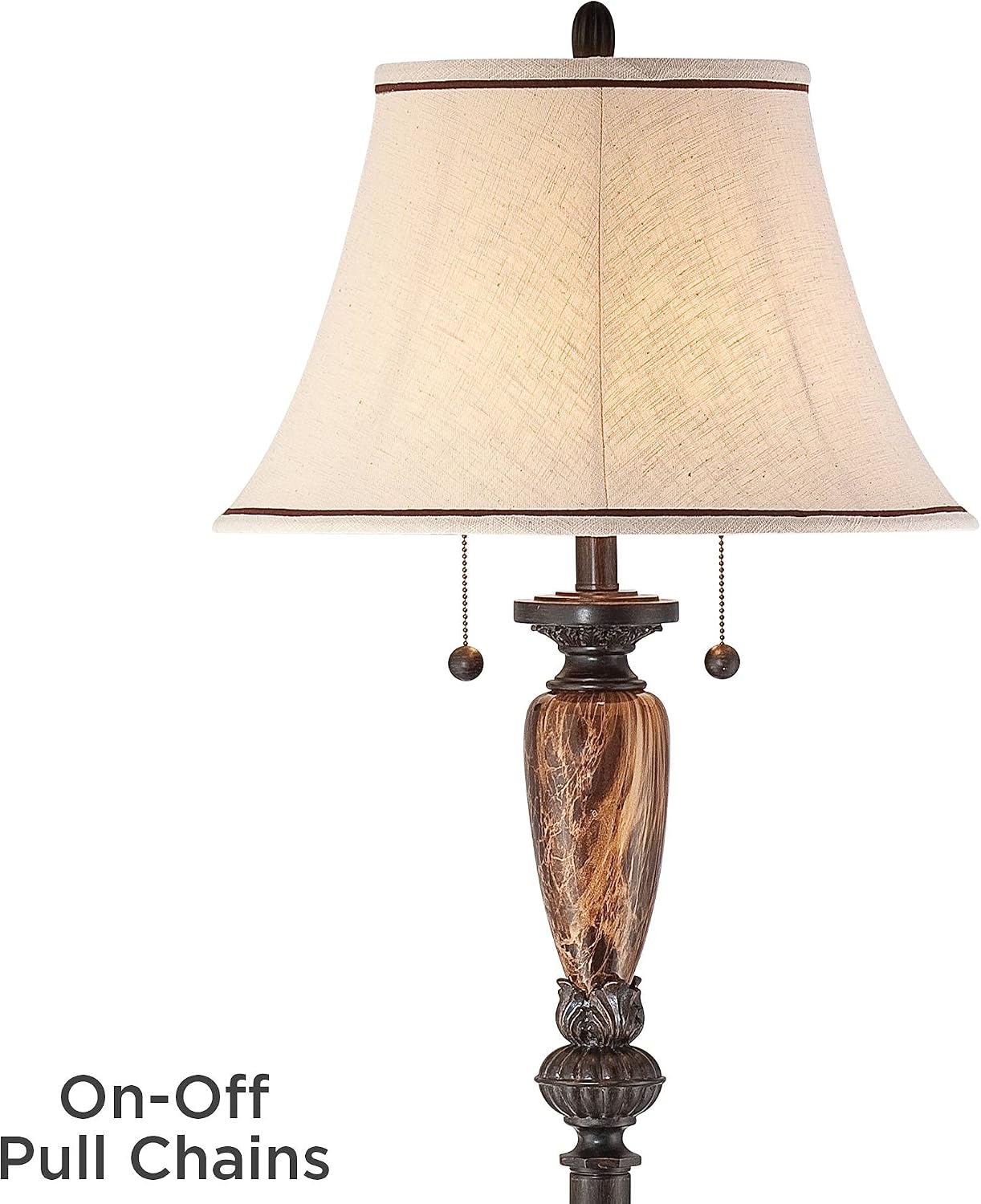 Sonnett 63 1/2" Tall Traditional Twin Pull Chain Floor Lamp Living Room | Industrial Vintage Standing Bronze Metal Faux Marble Ivory Linen Bell