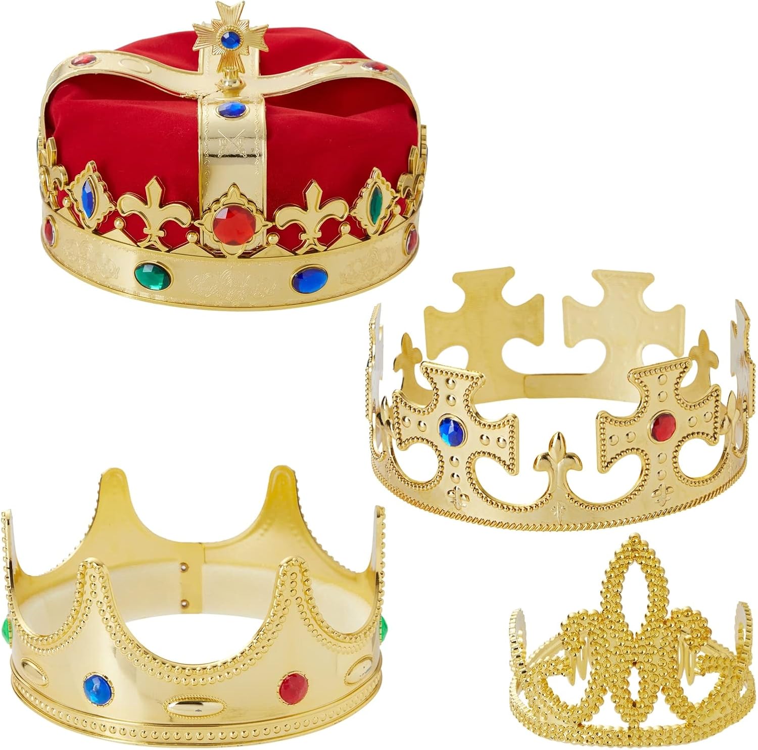 BLUE PANDA 4-Pieces King and Queen Crowns Set - Gold Crowns and Tiara for Royal Theme Birthday Party Costume Accessories and Photo Booth Props