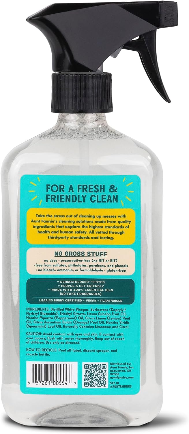 Aunt Fannie's All Purpose Vinegar Cleaner Spray, Lavender, Pack of 1 | Cuts Grease & Grime, No Harsh Residue, Safe for Kitchens Bathrooms Windows Counters & Sealed Areas, Kid and Pet Safe