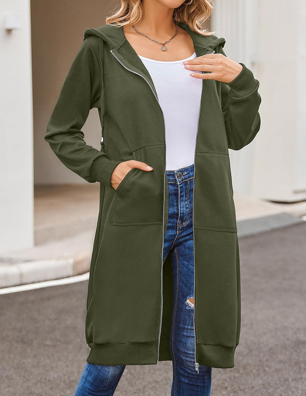 ELESOL Women Casual Zip up Fleece Hoodies Tunic Sweatshirt Long Jacket