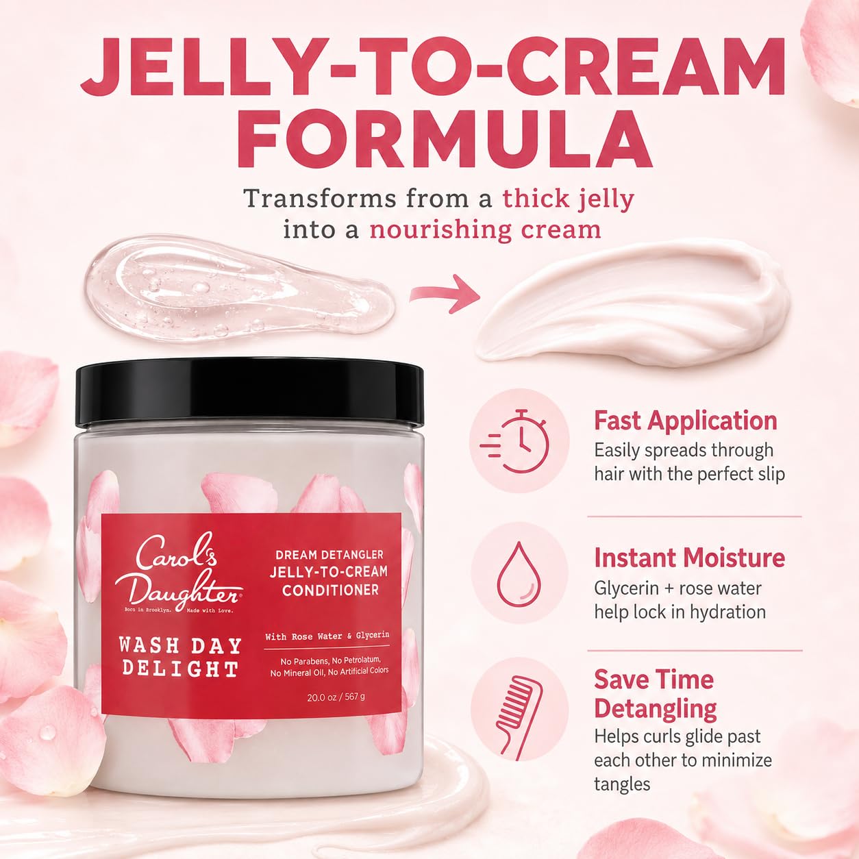 Carol's Daughter Detangling Jelly-to-Cream Conditioner With Glycerin and Rose Water, Moisturizing Conditioner for Curly Hair Paraben Free for Moisture