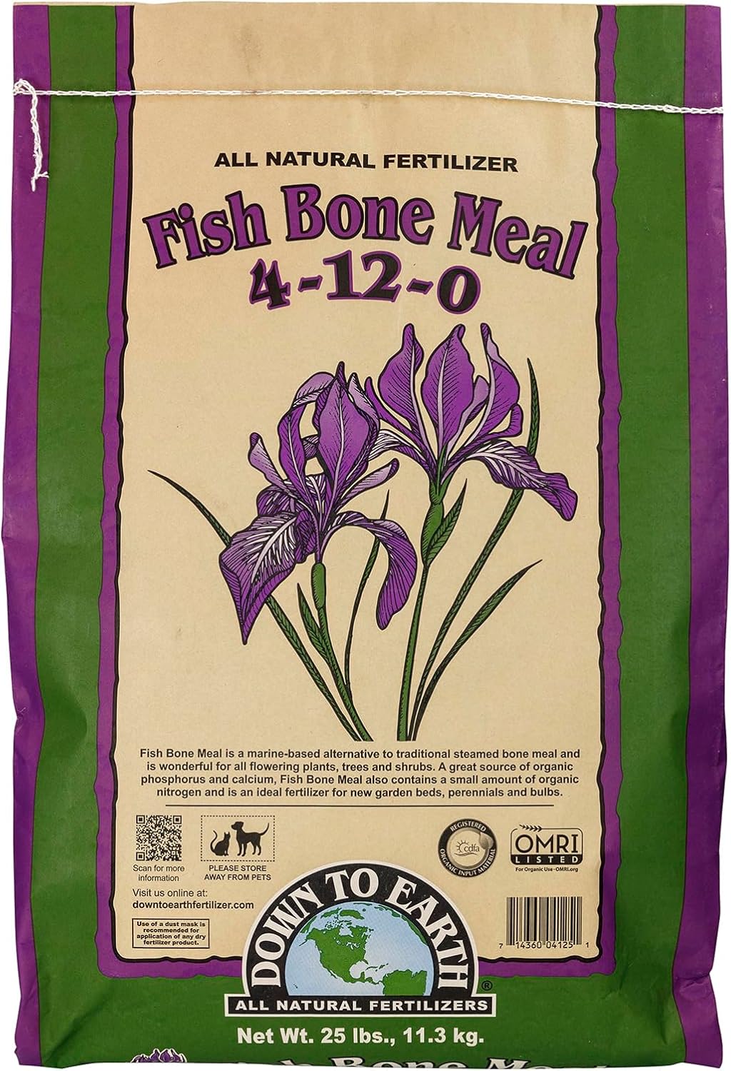 Down To Earth All Natural Fertilizers Organic Fish Bone Meal - 4-12-0, 25lb | High Phosphorus Plant Food for Buds, Bulbs, Blooms, Flower Beds