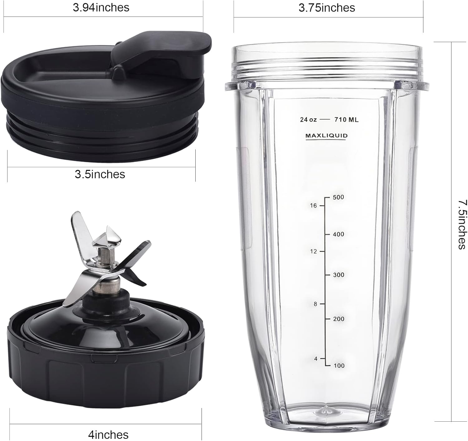 Blender Cups Fit for Ninja, Replacement Parts 16OZ Cups with Lids